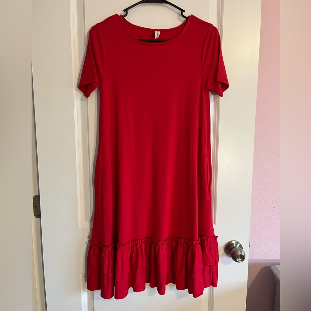 NWOT-Red Zenana Outfitters Ruffle Dress